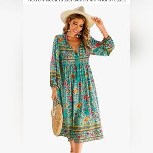 R.Vivimos Bohemian-style Floral Midi Dress